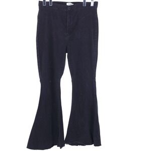 Rue+ Flare Jeans Women's 18 Black Dark Wash High Rise Raw Hem Stretch 37x30.5